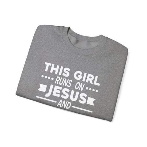 This Girl Runs on Jesus and Golf - Heavy Blend™ Crewneck Sweatshirt Sweatshirt - YinzerShop