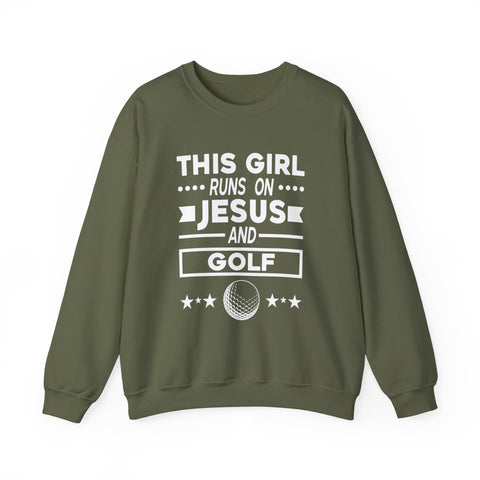 This Girl Runs on Jesus and Golf - Heavy Blend™ Crewneck Sweatshirt Sweatshirt - YinzerShop