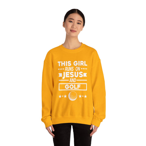 This Girl Runs on Jesus and Golf - Heavy Blend™ Crewneck Sweatshirt Sweatshirt - YinzerShop