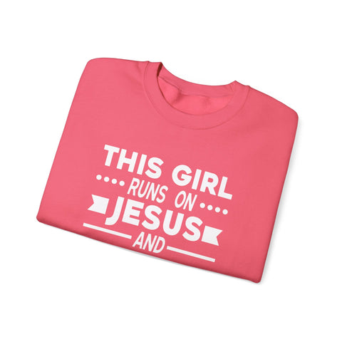 This Girl Runs on Jesus and Golf - Heavy Blend™ Crewneck Sweatshirt Sweatshirt - YinzerShop