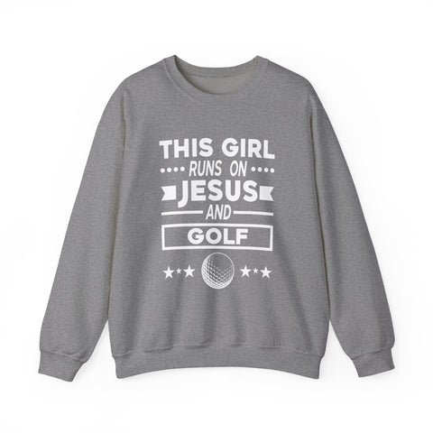 This Girl Runs on Jesus and Golf - Heavy Blend™ Crewneck Sweatshirt Sweatshirt - YinzerShop