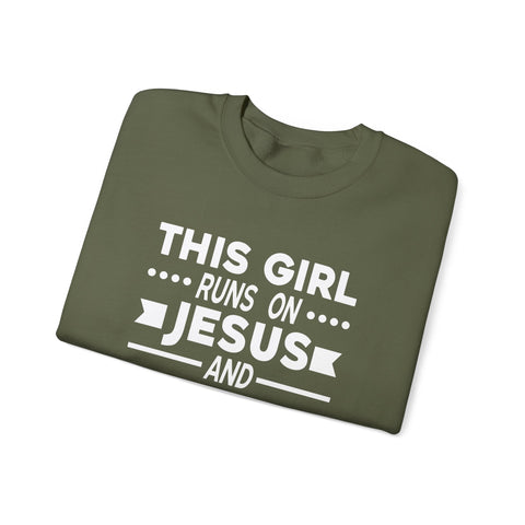 This Girl Runs on Jesus and Golf - Heavy Blend™ Crewneck Sweatshirt Sweatshirt - YinzerShop