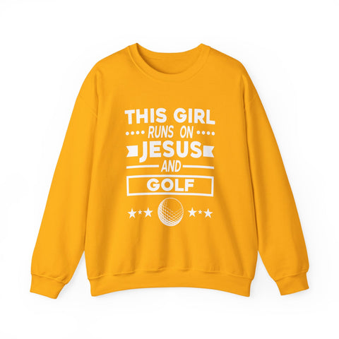 This Girl Runs on Jesus and Golf - Heavy Blend™ Crewneck Sweatshirt Sweatshirt - YinzerShop