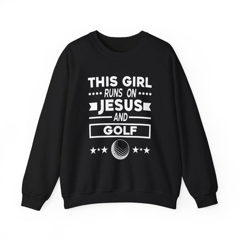 This Girl Runs on Jesus and Golf - Heavy Blend™ Crewneck Sweatshirt Sweatshirt - YinzerShop