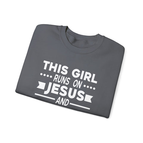 This Girl Runs on Jesus and Golf - Heavy Blend™ Crewneck Sweatshirt Sweatshirt - YinzerShop