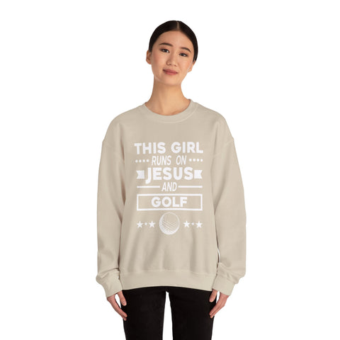 This Girl Runs on Jesus and Golf - Heavy Blend™ Crewneck Sweatshirt Sweatshirt - YinzerShop