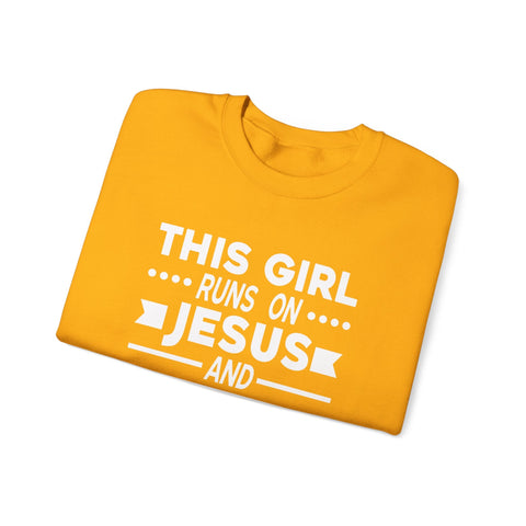 This Girl Runs on Jesus and Golf - Heavy Blend™ Crewneck Sweatshirt Sweatshirt - YinzerShop