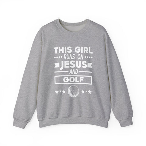 This Girl Runs on Jesus and Golf - Heavy Blend™ Crewneck Sweatshirt Sweatshirt - YinzerShop