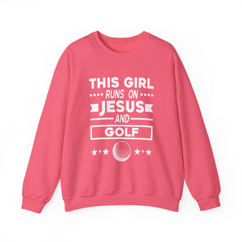 This Girl Runs on Jesus and Golf - Heavy Blend™ Crewneck Sweatshirt Sweatshirt - YinzerShop