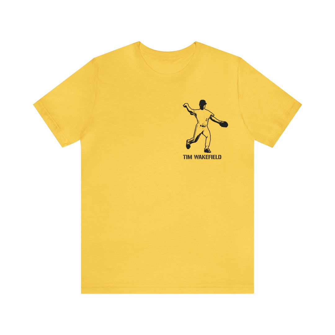 Tim Wakefield Legend Short Sleeve T-Shirt - Back-Printed Graphic Tee T-Shirt Printify Yellow S 