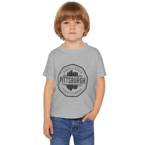 Toddler Cotton T-Shirt - Pittsburgh Vintage Stamp | Breathable Classic Fit Tee Kids Apparel - YinzerShop