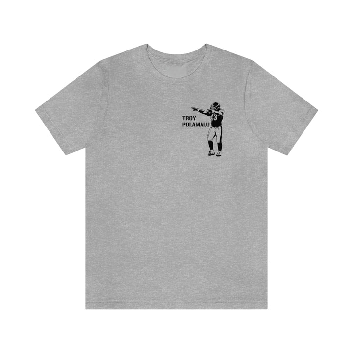 Troy Polamalu Legend T-Shirt - Back-Printed Graphic Tee T-Shirt Printify Athletic Heather S 