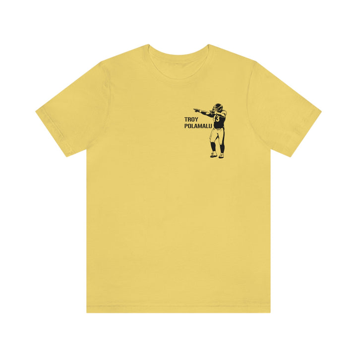 Troy Polamalu Legend T-Shirt - Back-Printed Graphic Tee T-Shirt Printify Yellow S 