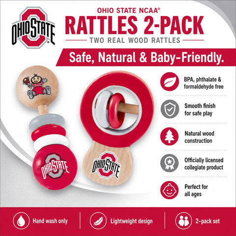 Ohio State Buckeyes Baby Rattles - Wooden Infant Sensory Toys 2-Pack