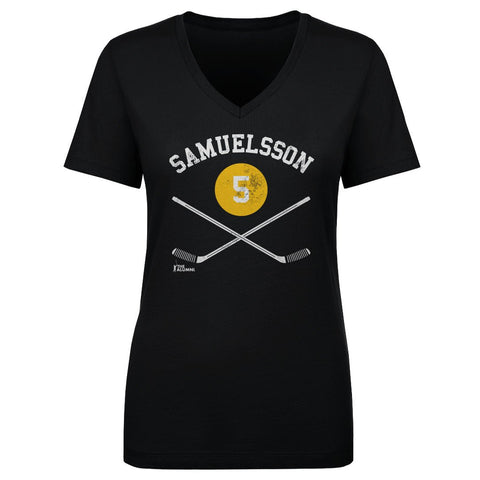 Ulf Samuelsson T-Shirt – Pittsburgh Hockey Shirt With 5 Sticks Graphic Tee Women's V-Neck T-Shirt - YinzerShop