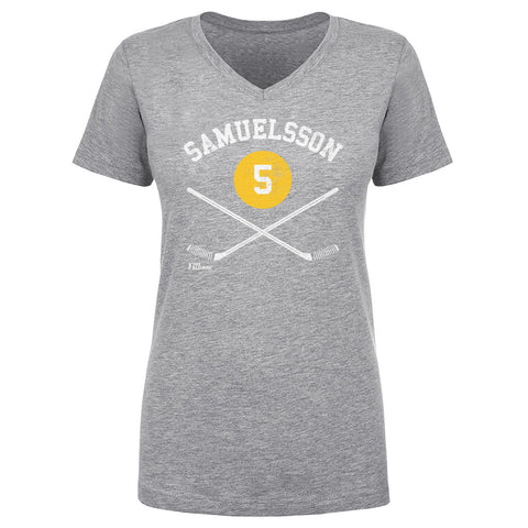 Ulf Samuelsson T-Shirt – Pittsburgh Hockey Shirt With 5 Sticks Graphic Tee Women's V-Neck T-Shirt - YinzerShop
