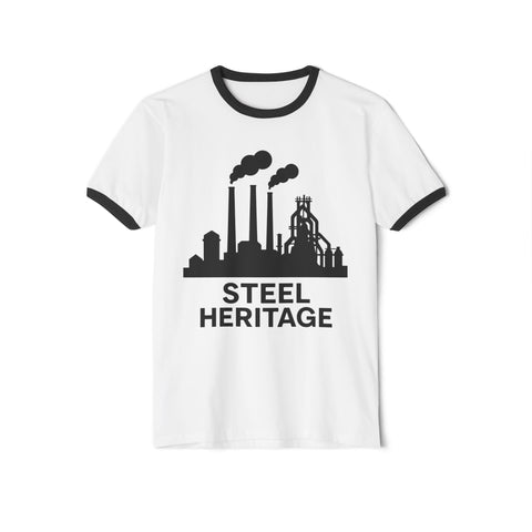 Unisex Cotton Ringer Shirt - Steel Heritage Classic Fit Tee With Retro Contrast Collar T-Shirt - YinzerShop