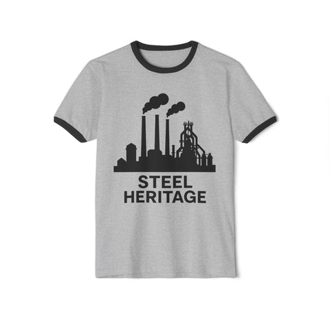 Unisex Cotton Ringer Shirt - Steel Heritage Classic Fit Tee With Retro Contrast Collar T-Shirt - YinzerShop