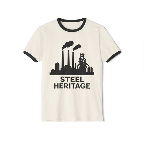 Unisex Cotton Ringer Shirt - Steel Heritage Classic Fit Tee With Retro Contrast Collar T-Shirt - YinzerShop