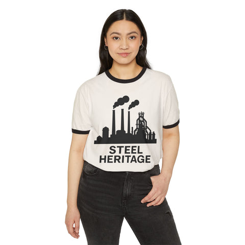 Unisex Cotton Ringer Shirt - Steel Heritage Classic Fit Tee With Retro Contrast Collar T-Shirt - YinzerShop