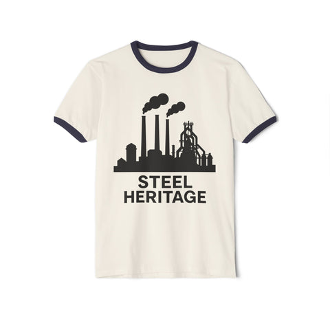 Unisex Cotton Ringer Shirt - Steel Heritage Classic Fit Tee With Retro Contrast Collar T-Shirt - YinzerShop