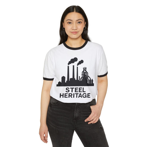 Unisex Cotton Ringer Shirt - Steel Heritage Classic Fit Tee With Retro Contrast Collar T-Shirt - YinzerShop