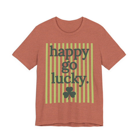 Unisex Jersey Tee Happy Go Lucky Clover - Soft Cotton Tee | Bella Canvas 3001 T-Shirt - YinzerShop