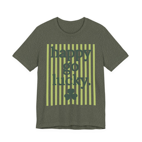Unisex Jersey Tee Happy Go Lucky Clover - Soft Cotton Tee | Bella Canvas 3001 T-Shirt - YinzerShop