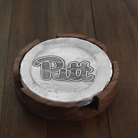 University of Pittsburgh Coasters – Round Aluminum Drink Coaster Set with Walnut Caddy Coaster - YinzerShop