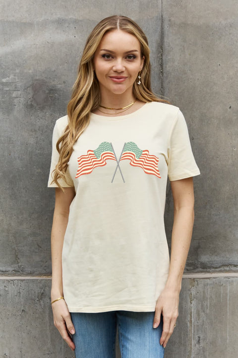 US Flag Cotton Tee - Simply Love Casual Graphic 100% Cotton Shirt Long Sleeve Shirt - YinzerShop