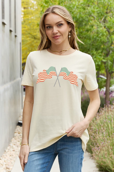 US Flag Cotton Tee - Simply Love Casual Graphic 100% Cotton Shirt Long Sleeve Shirt - YinzerShop