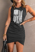 US Flag Dress Sleeveless Mini Dress - Ruched Hem, Graphic Print, Chic Summer Style Dress - YinzerShop