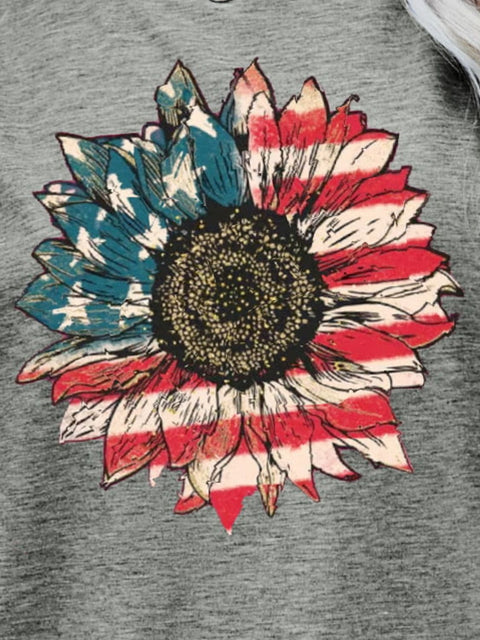 US Flag Graphic Tee - American Flag Shirt with USA Flower Design, Short Sleeve Top Long Sleeve Shirt - YinzerShop
