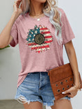 US Flag Graphic Tee - American Flag Shirt with USA Flower Design, Short Sleeve Top Long Sleeve Shirt - YinzerShop