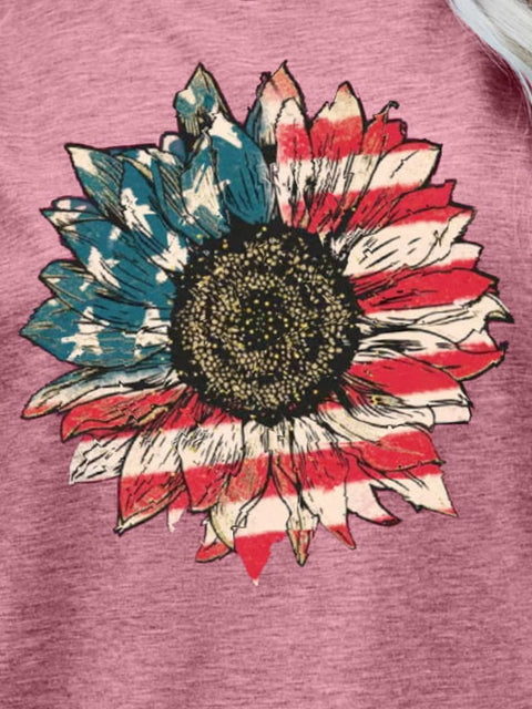 US Flag Graphic Tee - American Flag Shirt with USA Flower Design, Short Sleeve Top Long Sleeve Shirt - YinzerShop