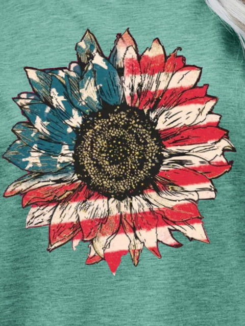 US Flag Graphic Tee - American Flag Shirt with USA Flower Design, Short Sleeve Top Long Sleeve Shirt - YinzerShop