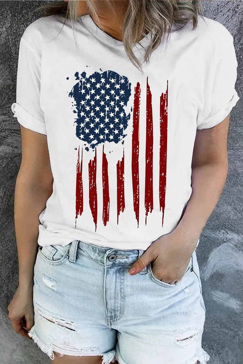 US Flag Graphic Tee - Casual Round Neck Short Sleeve Top With Slightly Stretchy Fabric T-Shirt - YinzerShop