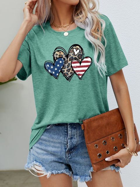 US Flag Graphic Tee – Leopard Heart Shirt With American Flag Top Design Long Sleeve Shirt - YinzerShop