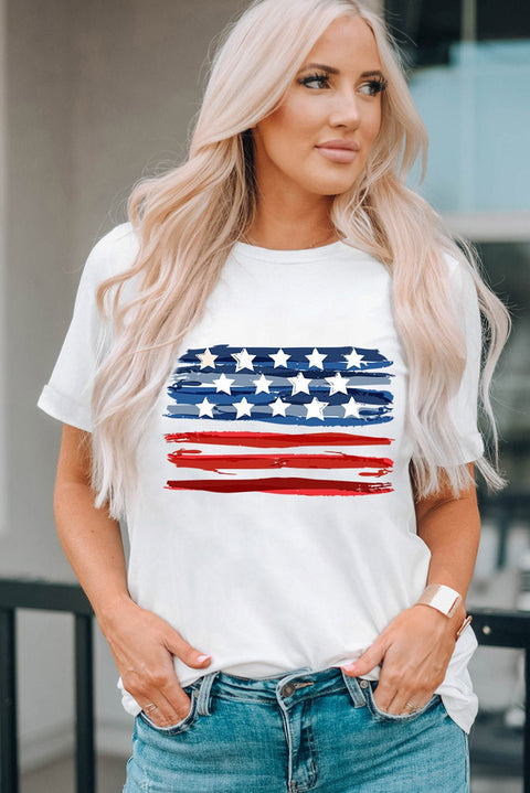 US Flag Graphic Tee - Round Neck Casual Short Sleeve Shirt With Stretchy Fabric T-Shirt - YinzerShop