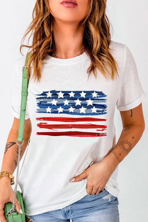 US Flag Graphic Tee - Round Neck Casual Short Sleeve Shirt With Stretchy Fabric T-Shirt - YinzerShop