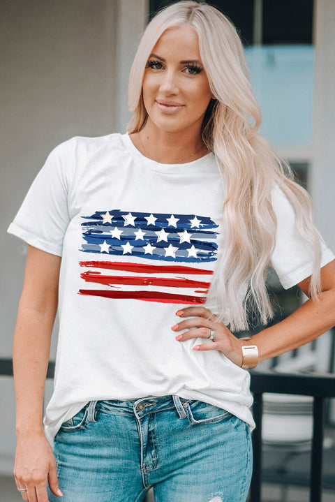 US Flag Graphic Tee - Round Neck Casual Short Sleeve Shirt With Stretchy Fabric T-Shirt - YinzerShop