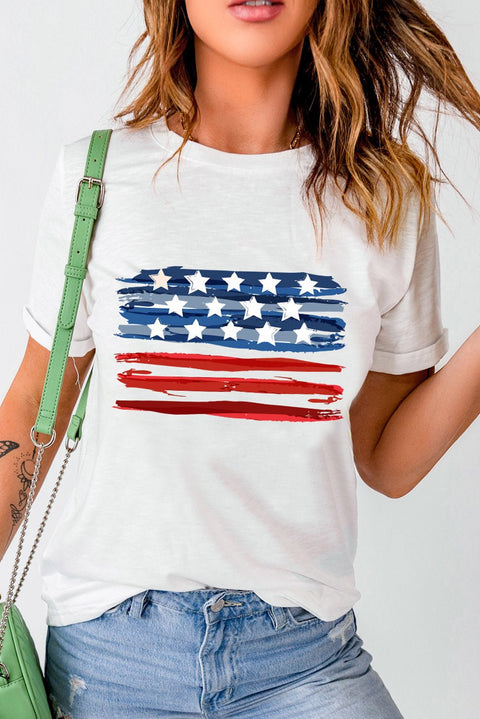 US Flag Graphic Tee - Round Neck Casual Short Sleeve Shirt With Stretchy Fabric T-Shirt - YinzerShop
