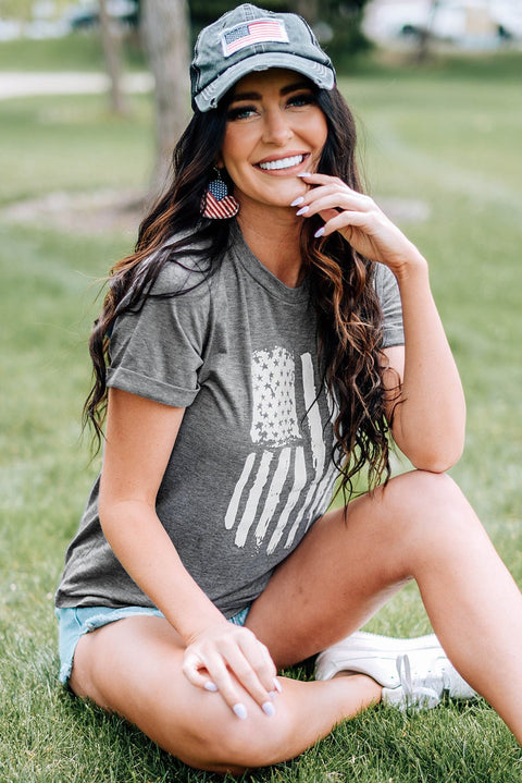 US Flag Graphic Tee - Stylish Short Sleeve Cuffed Sleeve T-Shirt, Comfortable Polyester T-Shirt - YinzerShop