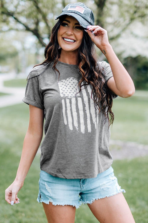 US Flag Graphic Tee - Stylish Short Sleeve Cuffed Sleeve T-Shirt, Comfortable Polyester T-Shirt - YinzerShop