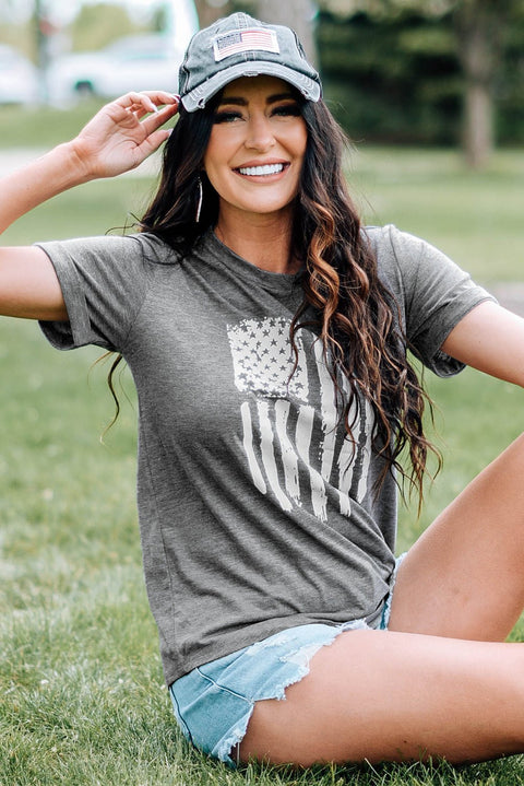 US Flag Graphic Tee - Stylish Short Sleeve Cuffed Sleeve T-Shirt, Comfortable Polyester T-Shirt - YinzerShop