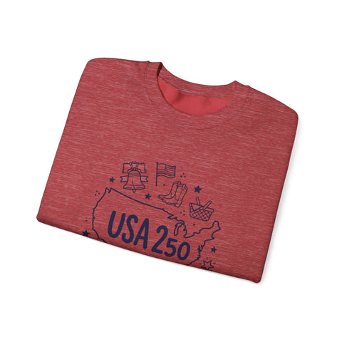 USA 250 patriotic map crewneck | 4th of July vintage stars & flags Sweatshirt - YinzerShop