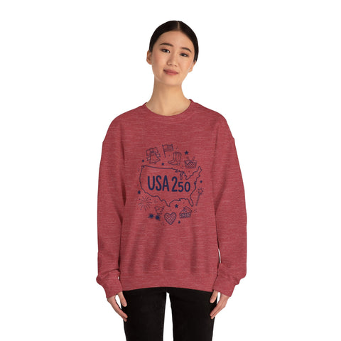 USA 250 patriotic map crewneck | 4th of July vintage stars & flags Sweatshirt - YinzerShop