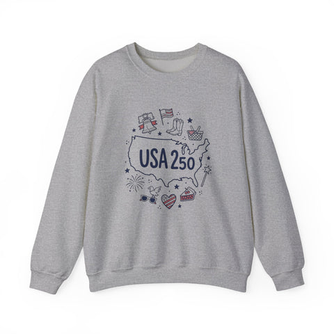 USA 250 patriotic map crewneck | 4th of July vintage stars & flags Sweatshirt - YinzerShop