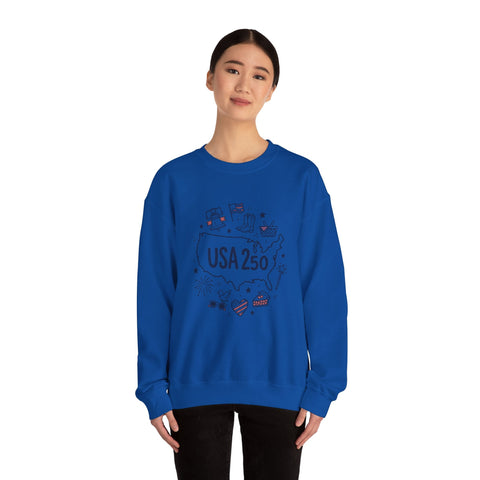 USA 250 patriotic map crewneck | 4th of July vintage stars & flags Sweatshirt - YinzerShop