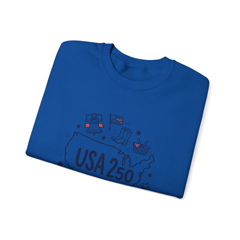 USA 250 patriotic map crewneck | 4th of July vintage stars & flags Sweatshirt - YinzerShop